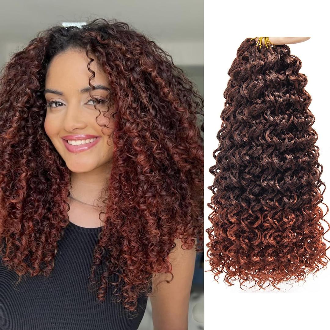 GoGo Curl Crochet hair 14inch Beach Curl Crochet hair Bohemian Crochet Braids Reddish Brown Deep Wave Braiding hair Extensions (7Packs,1B/350)