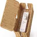 Handmade Cable Management Box Brown, Imitation Rattan Cord Organizer Cord Hider Box, Cable Organizer Box for Desk, Cord Management Box to Hide Cords and Power Strip L12.5'' W5'' H5.2''