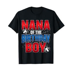 Nana Of The Birthday Boy Costume Spider Web Birthday Party T-Shirt, Large