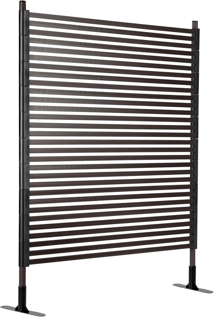 Outdoor Privacy Screens Freestanding, 47" L x 71" H Overall Poly-Coating Steel Pipes and Slats, Rustproof Brown Metal Decorative Fence Panels for Outside Backyard Garden Patio Privacy Screen