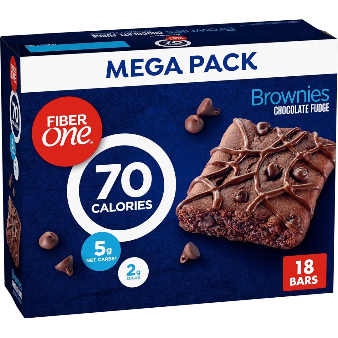 Fiber One 70 Calorie Chocolate Fudge Brownies, Mega Pack, 18 ct, 16 oz | 26% Daily Value of Fiber per Bar, 70 Calories & 2g Sugar, 5g Net Carbs, Bulk Pack for Office or Pantry Stocking (EXP 02/28/27)