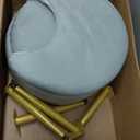 Small Vanity Stool Chair with Storage and Folding Back,4 Metal Legs with Anti-Slip Feet,Round Ottoman with Velvet Seat, Furry Padded Seat for Makeup, Bedroom (Velvet Grey, Standard)