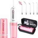 Water Dental Flosser Cordless for Teeth: Portable Oral Irrigator Rechargeable Collapsible Travel Teeth Cleaner with Case, 4 Modes with DIY, 5 Jet Tips, IPX7 Waterproof for Teeth Cleaning