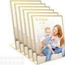 Acrylic Gold Frames 4 x 6, Slanted Back Gold Picture Frames Table Acrylic Sign Holder for Photos Wedding Table Numbers and Art Display with Removable Clear Sticky Dots,6 Pack