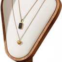 Walnut Color Body Wood Necklace Display Stand with White Leather Soft Mat Necklace Holder Organizer Desktop Stand for Home Store Dresser-3.3"x5.8"x8.4"