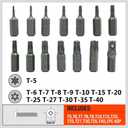 HORUSDY 14-Piece Tamper Resistant Star Bits, S2 Alloy Steel, T5 - T40 Security Torx Bit Set