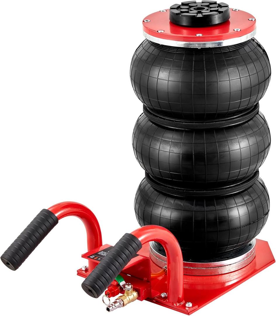 VEVOR Air Jack, 3 Ton/6600 lbs Triple Bag Air Jack, Airbag Jack with Six Steel Pipes, Lift up to 17.7 inch/450 mm, 3-5 s Fast Lifting Pneumatic Jack, with Side Handles for Car, Garage, Repair (Red)