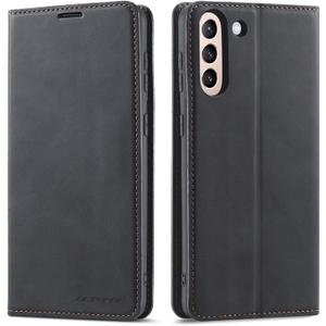 QLTYPRI Case for Samsung Galaxy S24, Premium PU Leather Cover TPU Bumper with Card Holder Kickstand Hidden Magnetic Adsorption Shockproof Flip Wallet Case for Samsung Galaxy S24 - Black