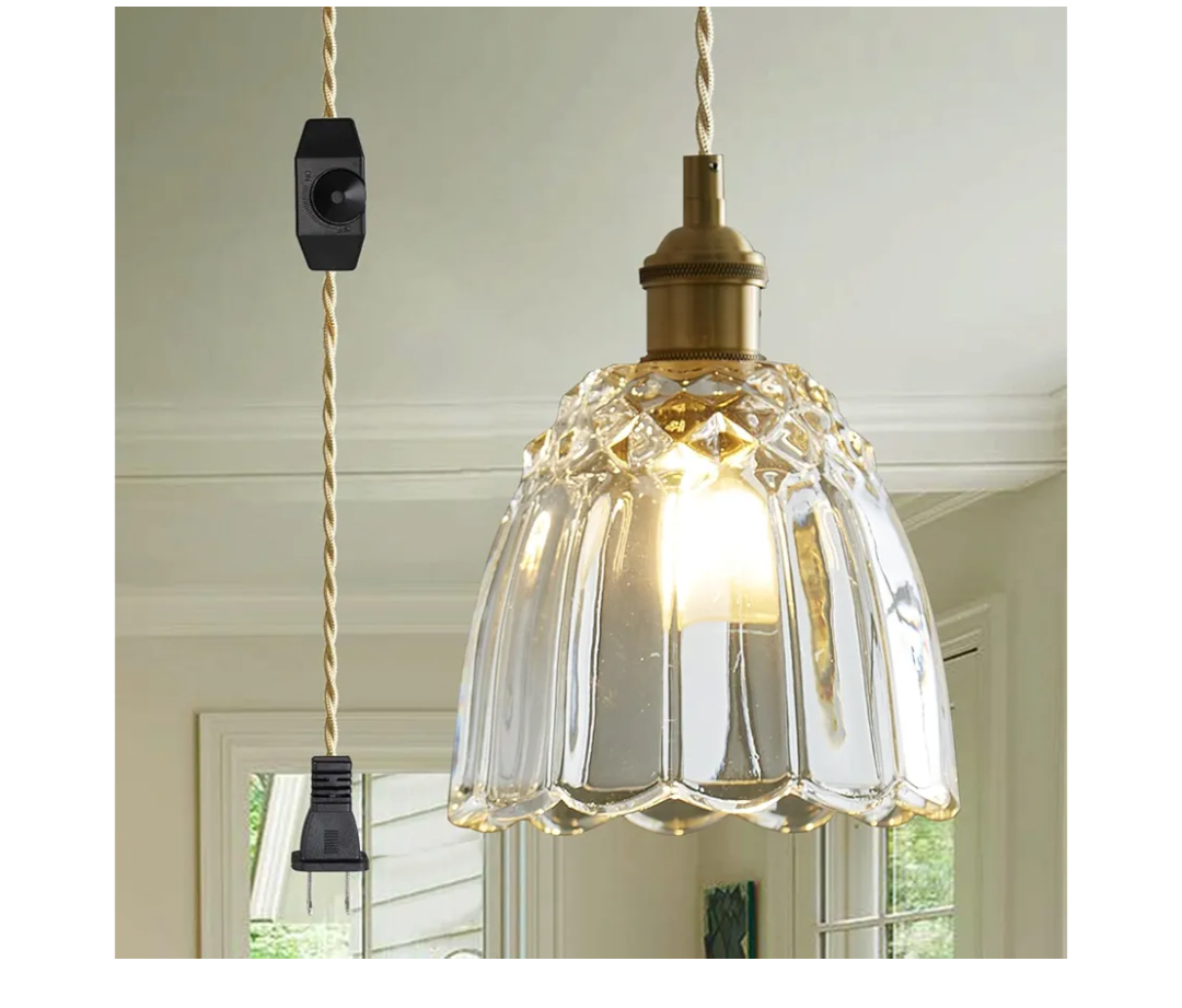 9.84ft Plug in Glass Pendant Light Fixture, Vintage Dimmable Pendant Lights for Kitchen Island Bedside Bathroom Dining Room
