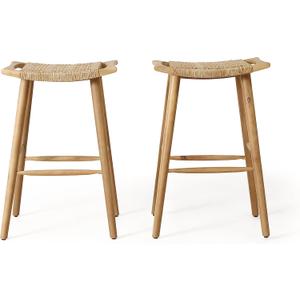 Christopher Knight Home Magwen Outdoor Acacia Wood Barstool with Wicker (Set of 2), Light Brown and Light Multi-Brown