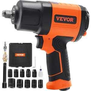 VEVOR 1/2-Inch Air Impact Wrench - High Torque 1400 ft-lbs - Lightweight 4.6 lb - Includes 11-Piece CR-V Steel Impact Socket Set & Carrying Case