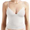 SUUKSESS Women Sexy Deep V Neck Sleeveless Fitted Basic Tops Y2K Tank Top Cami (Snow White), XS