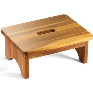 Wooden Step Stool, 6.5'' One Step Stool for Adults, Wooden Beside Step Support with 550 Lbs Load Capacity,Heavy Duty/Portable/Nonslip/Durable Construction Safe Step Platform for Bedroom/Kitchen (Warm Acacia)