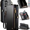 Defencase for Samsung Galaxy Z Fold 7/ Fold7 Wallet Case with RFID Blocking 10-Card Holder, Fashion Soft PU Leather Magnetic Snap Flip Zipper Wrist Strap Phone Case for Galaxy Z Fold 7 5G, Black