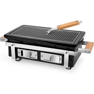 ONLYFIRE GRILLS Charcoal BBQ Hibachi Grill with Grid Lifter, Portable Yakitori Grill with Stainless Steel Grate, Barbecue Stove for Outdoor Camping Picnic Patio Backyard Cooking, GS306
