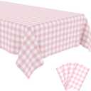 4 Pack Pink and White Checkered Tablecloth Pink Checkered Flag Tablecloth, Disposable Plastic Gingham Table Cover for Parties, Race Car Birthday Party, Birthday, Outdoor Picnic, 54  108 Inch