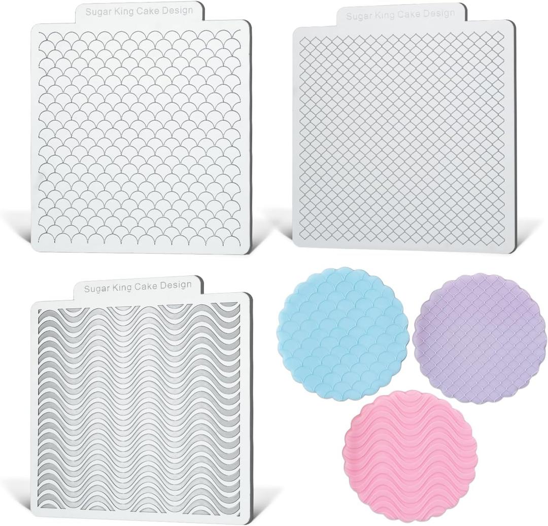 KALAIEN 3 Pack Cookie Embosser Set, Fondant Impression Mats Acrylic Embosser for Fondant Stamps, Texture Sheets for Polymer Clay, Chocolate, Cupcake Topper, Fondant Molds-Style 1