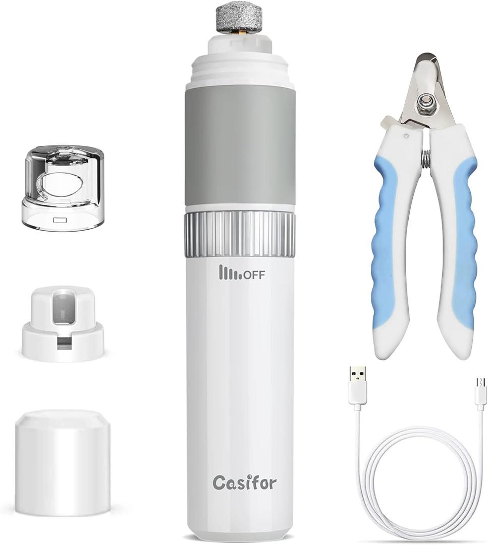 Dog Nail Grinder and Clippers Quiet with 10h Working Time Professional Pet Nail Trimmer Stepless Speed Regulation Pet Nail Grinder Electric Nail File for Large Medium Small Dogs and Cats (White)