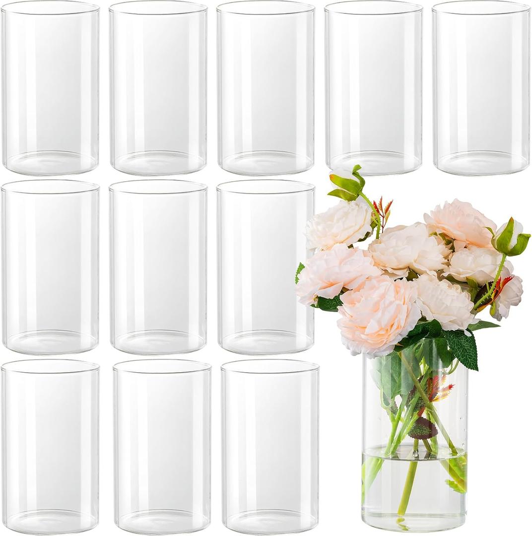 12pcs Glass Cylinder Vases for Centerpieces - 6 Inch Tall Flower Vase for Wedding Decorations, Clear Glass Flower Vases Floating Candle Holder for Table Centerpiece Wedding Home Decor