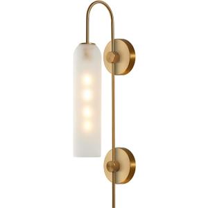 BOKT Mid Century Modern 1-Light Wall Mounted Light Brushed Gold Metal Wall Sconce Lighting Minimalist Anti Brass Wall Sconce Lamp White Glass Bathroom Vanity Light Fixture (White)