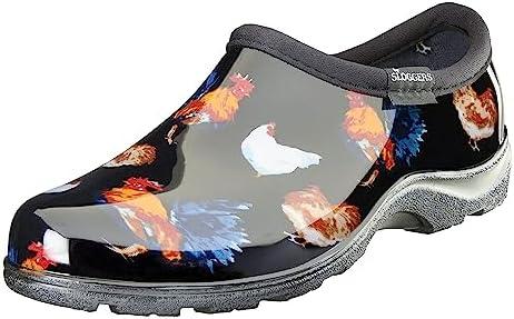 Sloggers Original Waterproof Rain and Garden Shoe for Women– Outdoor Slip-On Garden Clog - Made in The USA with Premium Comfort Insole and Arch Support - Classic Chicken Black, Size 10