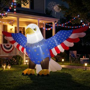 10FT Long Inflatable American Eagle 2-in-1 Decorations, 4th of July Parade Float Decorations & Golf Cart Decoration, Patriotic Blow Up Lighted Inflatable Eagle for Outdoor Yard Lawn