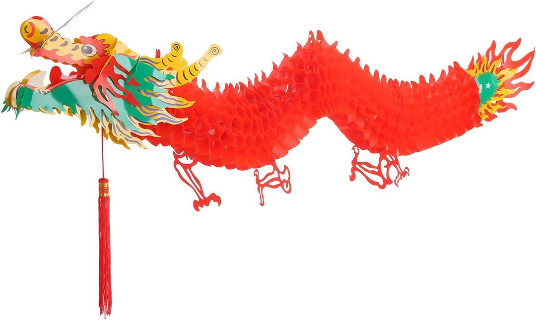Bememo 4.92 Feet 3D Chinese New Year Dragon Decorations Hanging Paper Dragons Garland Lunar New Year Chinese Spring Festival Lantern Festival Decorations