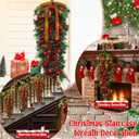 24 Inch Khaki Extra Long Valentines Teardrop Swag with Lights Red Balls Velvet Bows Cedar Teardrop Wreath Ornaments Valentines Decorations for Indoor Outdoor Stairs Hanging Doors Tables