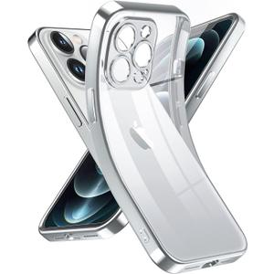 Supdeal Crystal Clear Case for iPhone 12 Pro, [Not Yellowing] [Camera Protection] [Military Grade Drop Tested] Transparent Shockproof Protective Soft Silicone Slim Cover, 6.1 inch, Silver