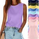 Ficerd 8 Pack Womens Sleeveless Tops, Crew Neck Loose Fit Tank Tops Basic Summer Trendy Shirts Casual Fashion T Shirts (S)