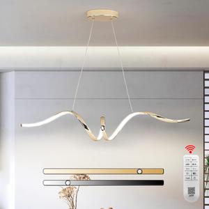 Modern LED Chandelier for Dining Room - Gold Pendant Light Fixtures, 36.6" Adjustable Kitchen Island Pendant Lights, Dimmable 21W Energy-Saving Hanging Light (Gold Plating 21W)