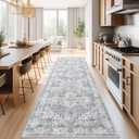 jinchan Runner Rug 3x7 for Hallway - Kitchen Machine Washable Vintage Floral Non-Slip with Rubber Backing Ultra-Thin Low-Pile Carpet Runner for Bedroom Laundry Room (3x7ft,Grey/Blue)