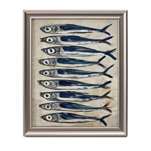 Framed Vintage Canvas Wall Art Decor, Sardine Farmhouse Wall Prints for Kitchen Bedroom Bathroom Office, Rustic Posters for Living Room Aesthetic, Painting Artwork