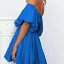 2 x Dokotoo Womens Off The Shoulder Elastic Waist Summer Dresses | Ruffle,A-Line,Square Neck,Lantern Sleeve,Wedding Guest,Bohemian,Beach Vacation,Sundresses,Casual,Pirate Dress (Blue, S)
