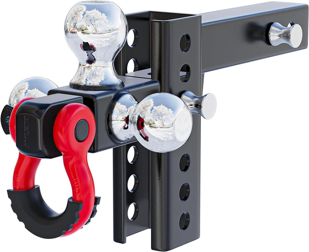 Ayleid Trailer Hitch Tri-Ball Mount with Hook&Pin&Rotatable Tow Shackle,Fits 2-in Receiver with 1-7/8-in,2-in,2-5/16-in Hitch Ball, Adjustable with Shackle