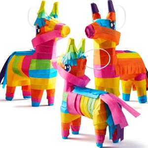 3 pcs Mini Donkey Pinatas 7"x5.5" Cinco De Mayo Rainbow Color for Fun Fiesta Taco Party Supplies, Luau Event Photo Props, Mexican Theme Decoration, Carnivals Festivals, Taco Tuesday Event