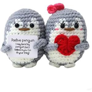 2 x Positive Crochet Penguin, Encouragement Gift, Funny Inspirational, Cute Emotional Support Penguin, Small Desk Companion, Meaningful Gift Friend Coworker