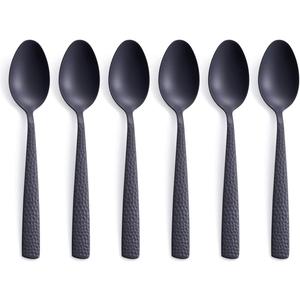 Matte Black Teaspoon Set of 6, FULLYWARE 7.0 inches Stainless Steel Black Metal Coffee Dessert Spoons, Satin Finish
