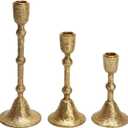 NIKKY HOME Gold Taper Candle Holders Set of 3, Vintage Decorative Resin Candlesticks Centerpieces Decor for Dining Room Table Wedding Party Mantle Fireplace