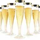 100 Pack Champagne Flutes Plastic with Gold Rim, 4.5 oz Clear Plastic Disposable Stemware, Disposable Champagne Flutes for Party, Mimosa Bar, Wedding, Anniversary and Graduation