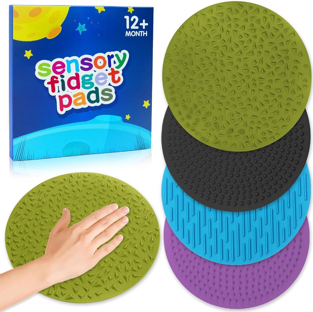4PC Sensory Wall Fidget Toys for Toddler Baby 1-3 Classroom Must Have Sensory Mats for Kid Autism ADHD Quiet Silicone Tactile Pad Desk Toys Calm Down Item Mini Floor Tiles Fidget Autistic Special Need