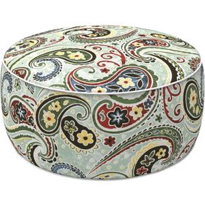 LVTXIII Indoor/Outdoor Inflatable Ottoman with Handle D21 x H9 Inch, Weather-Resistant Round Footstool Pouf for Patio Camping Living Room, Portable Footrest Extra Seating, Paisley Light Cyan