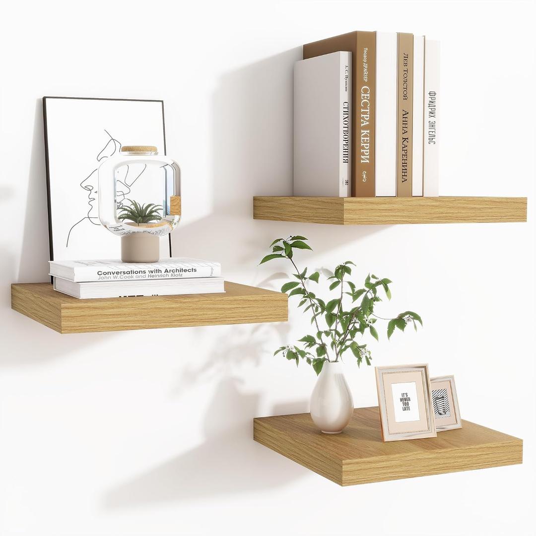 Fun Memories Floating Shelves for Wall - 9.3 Inch Square Shelves with Invisible Brackets, Small Wall Shelf for Living Room, Bathroom, Bedroom, and Kitchen Decor Set of 3