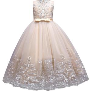 IBTOM CASTLE Flower Girl Pageant Embroidery Lace Tulle Dress for Kids Wedding Bridesmaid Birthday Party Formal Princess Gown (6-7 Years, Champagne)
