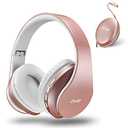 Zihnic - Audfonos bluetooth circumaurales, estreo inalmbricos y cableados plegables Micro SD / TF, FM para iPhone, Samsung, iPad, computadora, PC, TV, audfonos de diadema, almohadillas suaves y livianas para un uso prolongado, Rose gold