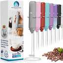 Powerful Milk Frother Handheld Foam Maker, Mini Whisk Drink Mixer for Coffee, Cappuccino, Latte, Matcha, Hot Chocolate, With Stand, Grey