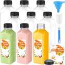 36 Pack 16oz Plastic Juice Bottles with Caps, Empty Reusable Bottles for Juicing Beverage, Plus Labels & Funnel & Brush, Clear Juice Containers with Lids for Smoothies Ginger