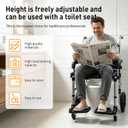 Shower Chair with Wheels 4 in 1 Folding Padded Bedside Commode Wheelchair Height Adjustable Detachable Bucket with Wheels Lifting Armrests Flip-up Footrest for Elderly Disabled