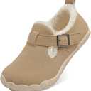 BARERUN Toddler Slippers Wide Waterproof House Shoes Fuzzy Suede Moccasin Slippers for Kids Barefoot Adjustable Indoor Outdoor Slip On Warm Winter Shoes (Beige)