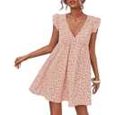 Women Boho Floral Summer Dresses Casual Backless V Neck Mini Dress Ruffle Beach Sundress 29.5x38